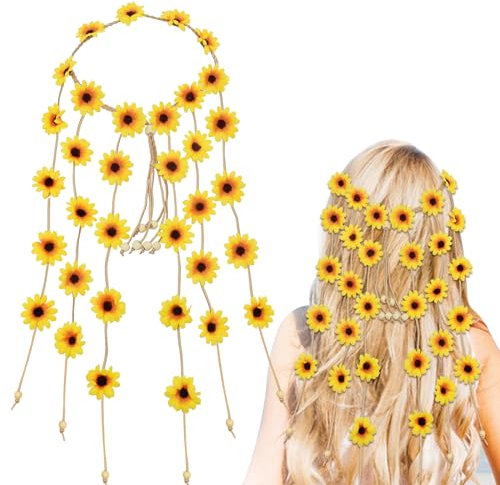 Simsky Sonnenblumen Haarschmuck, Sonnenblumen Haarreif, Floral Hippie Accessoires, Blumenkranz Haare Für Fasching, Karneval, Hochzeit