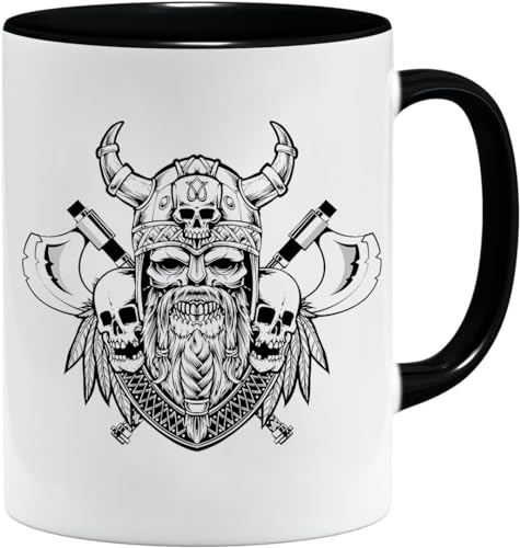 Nordisk vikingakopp | mugg present presentidé för gamla män pappa morfar kaffekopp vikingamotiv dödskalle öl-thors hammare (VIKING029)