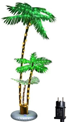 Palma artificiale illuminata, 180 cm, decorazione di palma di Natale illuminata, luci LED per albero falso esterno per patio, piscina, portico, terrazza, festa tropicale, Tiki Bar