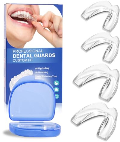 Férula de crujido para la noche, 2 tamaños de férula dental, 4 protectores bucales moldeables para rechinar los dientes para evitar ronquidos, férula de mordedura para la noche, férula para ronquidos