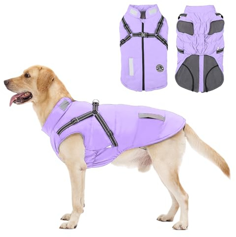 Manteau Chien avec Harnais Intégré, Manteaux d'hiver pour Chien Chaud en Polaire Impermeable, Veste Hiver avec Réfléchissante pour Petits, Moyens et Grands Chiens