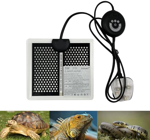 PeSandy Reptile Heat Pad with 7 Button Temperature Adjustment, Under Tank Terrarium Heat Mat for Reptiles Tortoise Snakes Lizard Gecko Frog Hermit Crab and Other Small Animal, 5W Reptile Heating Pads
