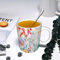 YOIUE Tasse aus Keramik - Große 11oz Tassen 330ml Kaffeetassen mit Henkel, 100% Handbemalt - Trinkgläser mit Griff - Weiß,Aquarell Pfingstrose Rose Blume Streifen Paisley Landschaft