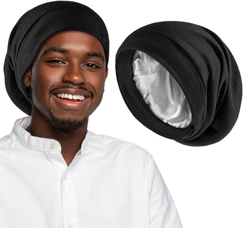 Nogeqi bonnet de sommeil en soie - Satin pour dormir - Filet à cheveux - Protection des cheveux - Pour homme - Réglable - Double couche - Doux