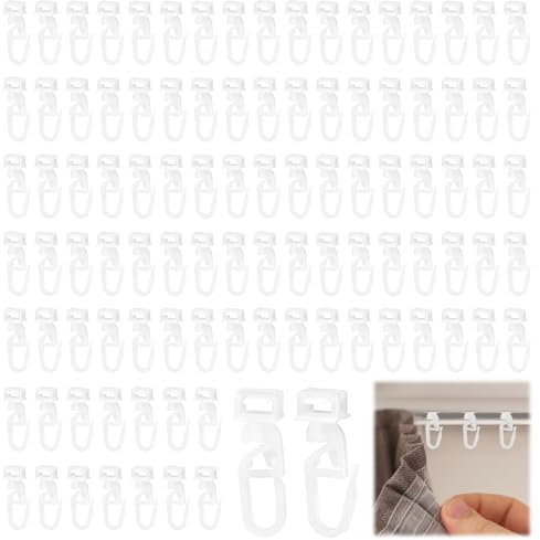 ALLisWE 100 Stück Gardinenhaken Für Schienen Mit 5,8-6,2 MM Innenlauf Vorhang Gleiter Gardinenröllchen Gardinengleiter Mit Faltenhaken Für Gardinenstangen Vorhanghaken Mit Verschliessbarem Haken