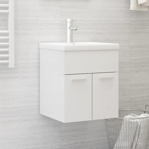 Xichuzi Armario para Lavabo Contrachapada Blanco Brillo 41x38,5x46 cm, Mueble de Baño Bajo