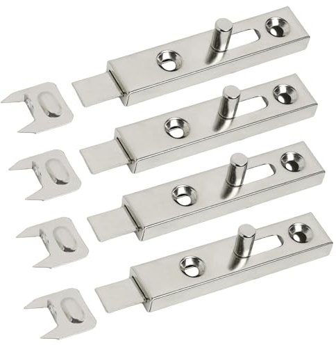 Juego de 4 Unidades Pestillo de Metal para Armarios, Recto, de Acero Niquelado con Tornillos Visibles, Ideal para Muebles y Cajas