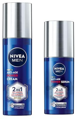 NIVEA MEN Luminous630 Skincare Kit Anti-Macchie, Set skincare con siero viso uomo Anti-Age Power Serum 30 ml e crema viso uomo Anti-Age Power Cream 2in1 SPF30 50 ml con Thiamidol brevettato