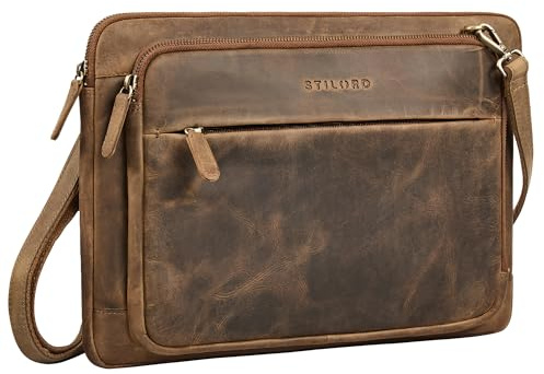 STILORD Clarity Smal Laptopväska 15 tum Läder Axelväska Herr & Dam Dokumentväska A4 Laptop Sleeve och Tablet-väska 13 tum Arbete Uni Laptopfodral Farbe:Mellanbrun
