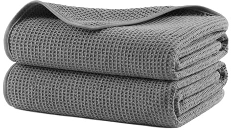 Polyte - 380 gsm Toalla de baño de Microfibra antipelusa - Secado rápido - Punto gofrado - Grande: 152,4 x 76,2 cm - Pack de 2