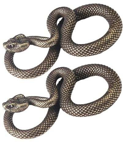 Clockjuan 2 figuras de serpiente de bronce para decoración de alta simulación de latón de estilo vintage para escultura de oficina para escritorio, bronce, colgantes para hombre, hombres