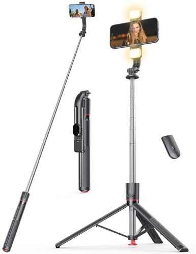 170cm Selfie Stick mit 2 Fülllicht, Extra Lang Handystativhalter für Smartphone, Selbstaufklappendes Stativ mit Fernbedienung, Handy Ständer für iPhone & Android Smartphones