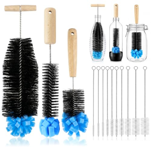 13 Stycken Flaskborste för Nappflaskor, Flaskborste 33/28cm | Sugrör Borste 20,5cm för Rengöring av Sodastream-flaskor, Babynappar och Flaskor, Termos Sportflaska, Små Smala Halsbehållare