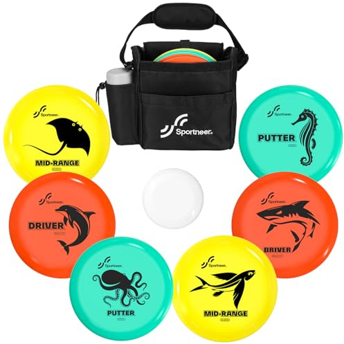 Sportneer Disc Golf Set – Juego de iniciación de golf de disco con diseño de mar, 2 driver, 2 putters, mini disc marcador y bolsa de transporte, para principiantes y avanzados, al aire libre y jardín