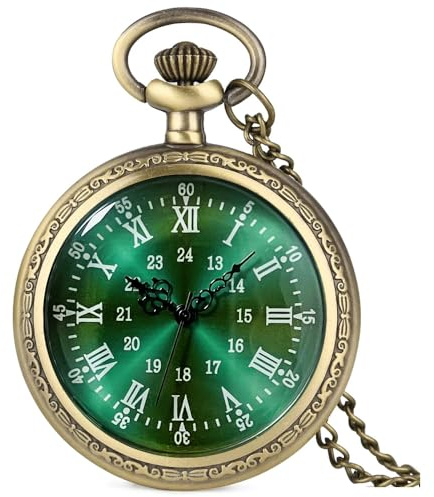 Fogitbok Green Vintage Pocket Watches for Men Women Pocket Watch with Chain