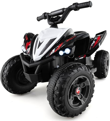 Costzon Kids ATV, 12V 4-Wheeler Quad Electric Vehicle w/ 7 mph Max Speed, 15° Climbing, LED Lights, Music, Wireless Connection, Toddler Ride On ATV Toy, Gift for Boys Girls Aged 3+ (Deep Black)