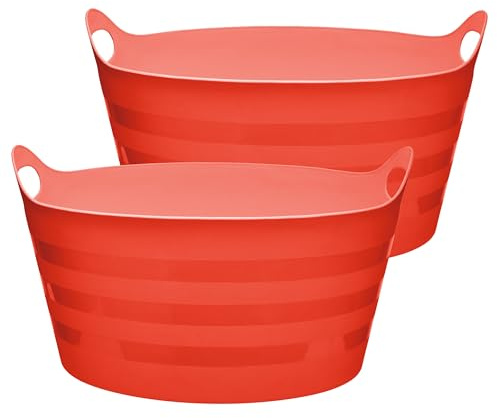 Garronda Pack de 2 Capazo Flexible 15 L para Hogar y Jardín - Cubo Plástico Multiusos con Asas, Cesta, Espuertas de Goma, Barreño Resistente para Albañilería, Limpieza y Transporte GD-0183 (Rojo)