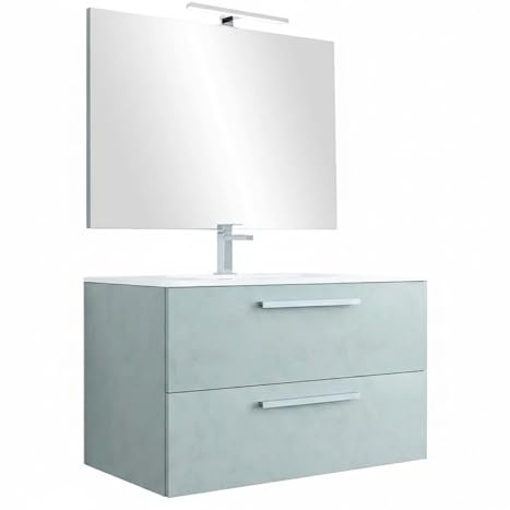 Bricozone Mobile Bagno Sospeso 80 Cm Con Lavabo In Ceramica Specchio E Led Da 45 Cm Grigio Cemento 2 Cassetti Soft Close Design Moderno Per Bagno Contemporaneo (Mobile Lavabo Specchio e Led da 45 Cm)