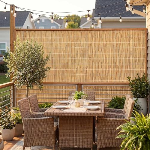 Arella per Balcone e Giardino in Canna Naturale, Stuoia Ombreggiante da Esterno, Rotoli di Recinzione Decorativa per Privacy Terrazza e Copertura Rete Metallica(Naturale,50x300cm)