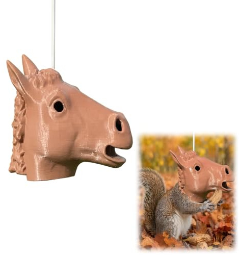 Distributore di cibo per scoiattoli con testa di dinosauro/testa di pecora/testa di cavallo - porteranno tante risate Distributori di cibo a forma di testa di animale da appendere all'aperto