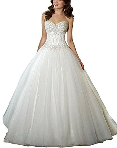 XUYUDITA le Donne 'Tesoro Senza Spalline a Pizzo Appliques Abiti da Sposa per la Sposa Bianco-48 Plus