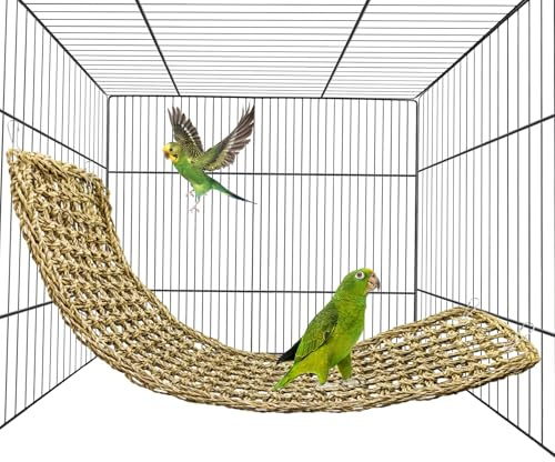 Bird Seagrass Mat 30 × 7 Parrot Natural Grass Woven Net Hammock Parakeet Climbing Rope Ladder Mat Chew Toys Cage Accessories for Pigeon Macaw Cockatiel Conure Budgie Cockatoo Rat Bearded Dragon