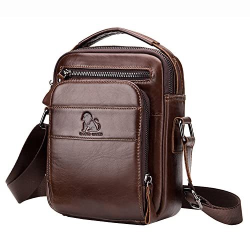 BAIGIO Leder Umhängetasche Herren Schultertasche Vintage Männer Tasche Crossbody Bag Herrentasche zum Umhängen Ledertasche mit Verstellbarem Gurt für Business Arbeit Reise