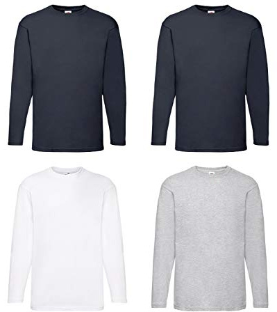 Fruit of The Loom - Maglietta a maniche lunghe, 4 pezzi, colori assortiti, XL