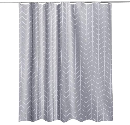Trimming Shop Grey Chevron Shower Curtain with 12 Hooks, 180x200cm | Mould Proof and Mildew Resistant Washable Polyester Fabric Modern Bath Curtains with 12 Hooks