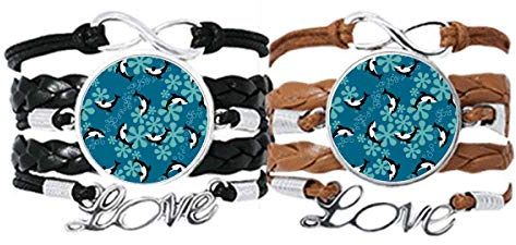 DIYthinker Cartoon Dauphins Baleines Vagues Bleues Bracelet Amour Couple Cuir Corde