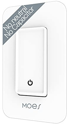 MOES WiFi Smart Light Switch No Neutral Wire, No Capacitor, No hub Required, 2nd Generation Single Live Wire Push Button, Tuya Smart Life App Remote Control Work with Alexa and Google Home, Minimum 7W