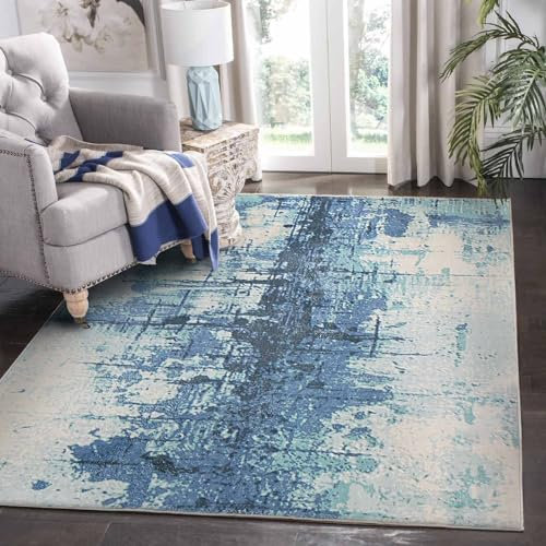 ASIinnsy Teppich Kurzflor Moderne Wohnzimmer-Teppiche Abstraktes Muster Große Weich Teppich rutschfest Grau Deko Wohnzimmer Schlafzimmer Esszimmer (Tintenblau, 120 x 160 cm)