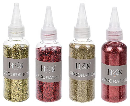 Flaschen Glitzer-Pulver in tollen Farben zum Basteln Glitzerpulver - Glitzerpuder - Glitzer Puder - Glitter - Weihnachtsbastel Set Glitzer (4 Flaschen (2 x verschiedene gold + 2 verschiedene rot))