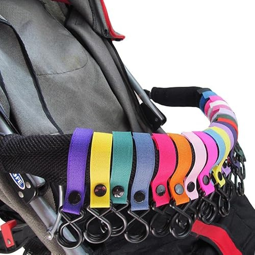 zalati Soporte para cochecito de bebé, 10 ganchos para silla de paseo, clip para colgar en bolsa de transporte de compras, cambiador de pañales, colores aleatorios