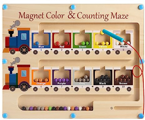Poycuna Magnetic Color and Number Maze Board Wooden Montessori Fine Motor Skills Toys for 3 4 Year Old Preschool Learning Activities Classroom Must Haves Sorting Travel Toys for Toddlers Boys Girls