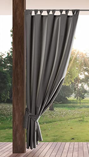 Eurofirany GARDEN Outdoor Curtain with Tab Top - 1 pc. Velcro Fastener, Sun Protection, Privacy Screen, Windproof, Waterproof Curtain for Patio, Gazebo, Pergola, Porch, 155x 240 cm, Dark Grey