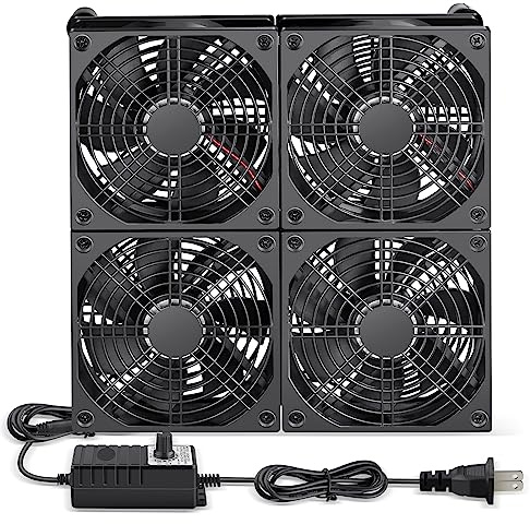 WDERAIR 4 x 120mm Small Flat Computer Cooling Fan with Variable Speed Controller for DIY Electronics Router Media TV Box Cabinet Server Equipment Exhaust Ventilation