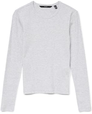 VERO MODA Women's Vmchloe LS Short Top JRS Noos Long Sleeve Shirt, Light Grey Mix, S