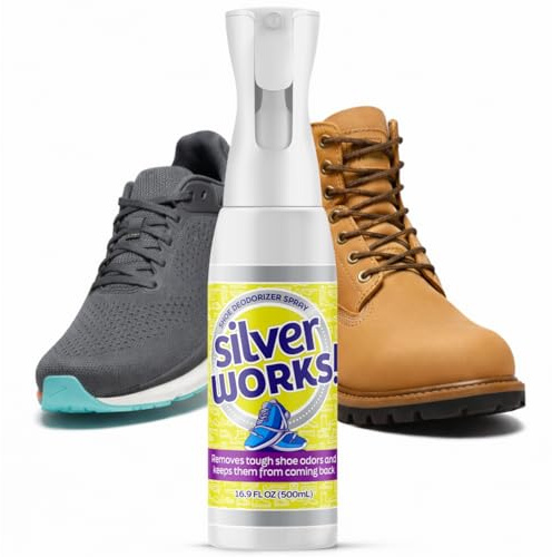 SilverWorks! Shoe Deodorizer Spray For Smelly Shoes - Shoe Odor Elimination - Boot, Sneaker, Shoe Smell Eliminator - Stinky Shoes Odor Eliminator, Shoe Freshener Spray -16.9oz