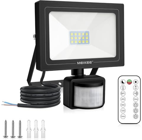 MEIKEE 15W LED Strahler mit Fernbedienung 150-1200 LM 6500K Kaltweiß Konstantlicht Modus 2 Induktionsmodus Außenstrahler Helligkeit Einstellbar IP66 Wasserdicht Aussenstrahler für Garten Garage Hof