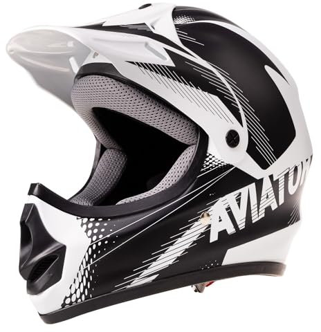 Motorradhelm Matt Kinder ab 3 Jahre Enduro Quad Weiß-Schwarz XXS Roller Cross