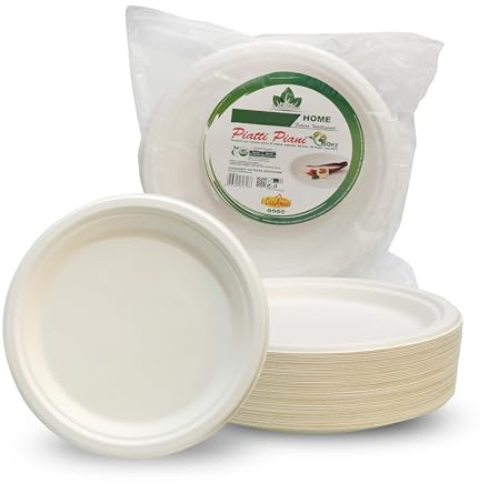 DETERMONDO Set di 150 Piatti Piani 23 cm in Carta Biodegradabile Compostabile, Usa e Getta, Adatti al Microonde, in Polpa di Cellulosa Naturale, Monouso Ecologici per Feste e Catering