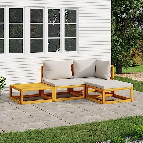 QZZCED Balkonmöbel-Set Gartenmöbel-Sets Garten-Loungemöbel Terrassengarnitur 4-TLG. Garten-Lounge-Set mit Hellgrauen Kissen Massivholz für Garten, Terrasse und Balkon