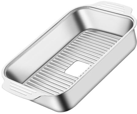 Bistecchiera in acciaio inox, con coperchio, rettangolare, con coperchio, contenitore per alimenti, manici attrezzati, vassoio per pesce