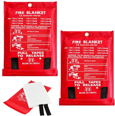2 Pièces Couverture Anti-Feu, 1.2m*1.2m Couverture Anti-Incendie, Couvertures Anti-Feu De Cuisine, Couverture Anti-Feu en Fibre De Verre pour Les Feux De Graisse, Cuisine, Voiture, Caravane, Etc