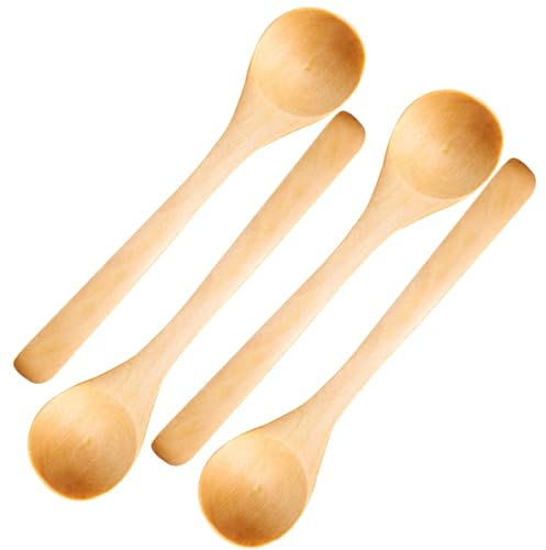 Cucchiai di legno piccoli, 4 pezzi 5,1x1,2 mini cucchiai di legno, cucchiaio di legno portatile per zucchero/scrub/spezie/gelato/sali da bagno/caffè/tè Piccoli cucchiai di legno Piccoli cucchiai