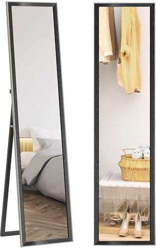 HOMCOM Full Length Mirror, 37 x 157cm Wall Mounted, Leaning, Free Standing Mirror for Living Room, Bedroom, Black