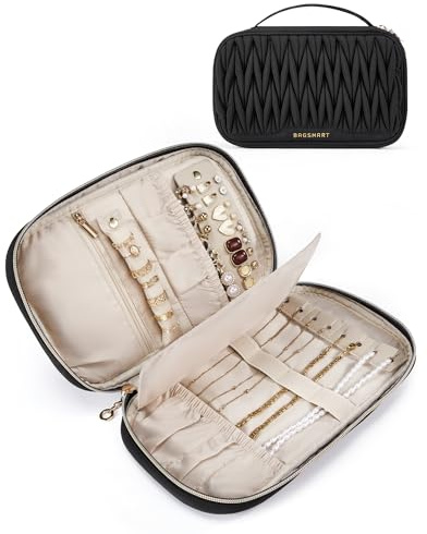 BAGSMART Travel Jewelry Case Jewelry Organizers and Storage Earings Holder Organizer for Women Necklace Holder Jewelry Rolls for Necklaces, Earrings, Bracelets-Black