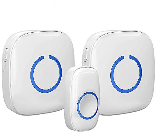 Sonnette de porte sans fil avec portée de 300 m, étanche, kit de sonnette de porte d'entrée avec 1 récepteur plug-in et 2 émetteurs, 52 mélodies avec flash LED, modèle CXR (blanc)