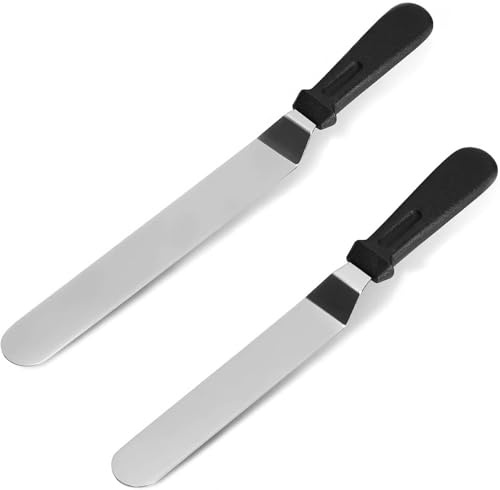 Glasyrspatel, set med 2 professionella, vinklade, förskjutna kökspatel med 15 cm, 8 tum blad av rostfritt stål – förtjockad glasyrkniv för att dekorera kakor, bakverk och bakning